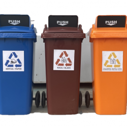 Muhibbah MGB 120 2 Wheel Mobile Garbage Bin Recycle Bin Set 3 in 1 - Flapdoor Cover